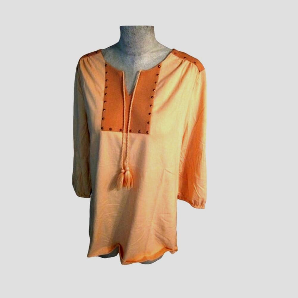 Haute Hippie Tribe Stud Shirt Suede Peach Brown Boho XS